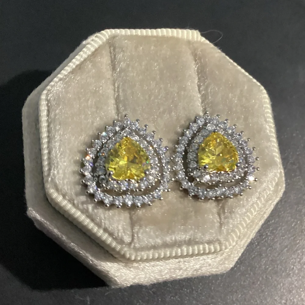 💛 Gorgeous Canary Yellow Heart shaped Studs with Sparkling Double Halo